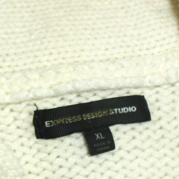 Express Design Studio $95 Mens Off White Button Down Collared Sweater sz. XL New - Picture 3 of 4